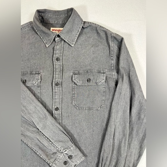 WRANGLER Men’s Authentics Long Sleeve Classic Button Down Gray Small Western - Picture 4 of 14